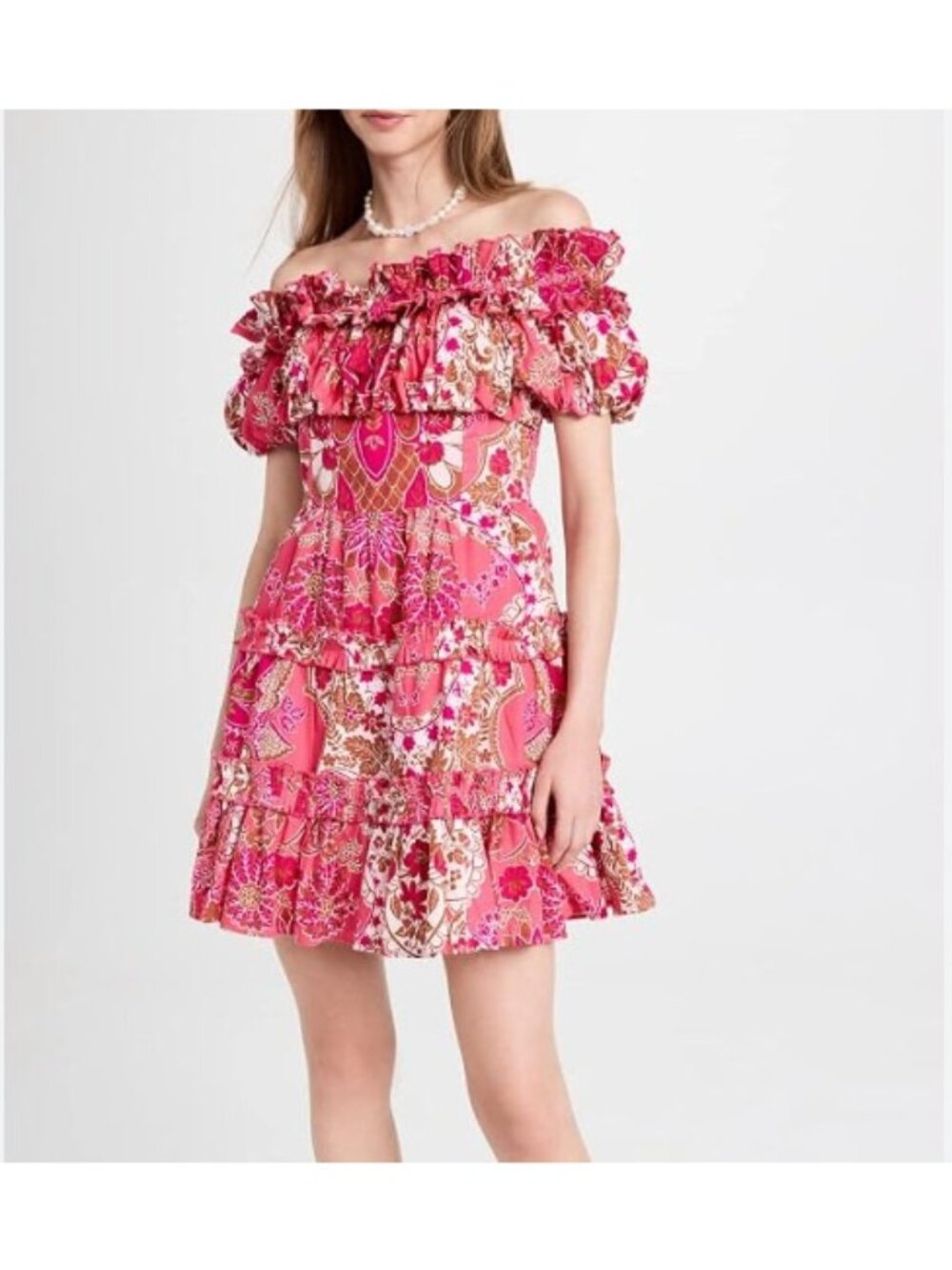 Love The Label Rosaline Dress pink floral print off the shoulder ruffles small